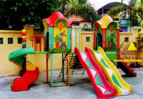 Bộ liên hoàn 2 khối nhà nấm cầu trượt đôi