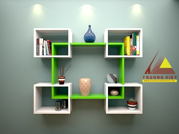 Kệ gỗ trang trí ô vuông lồng ghép