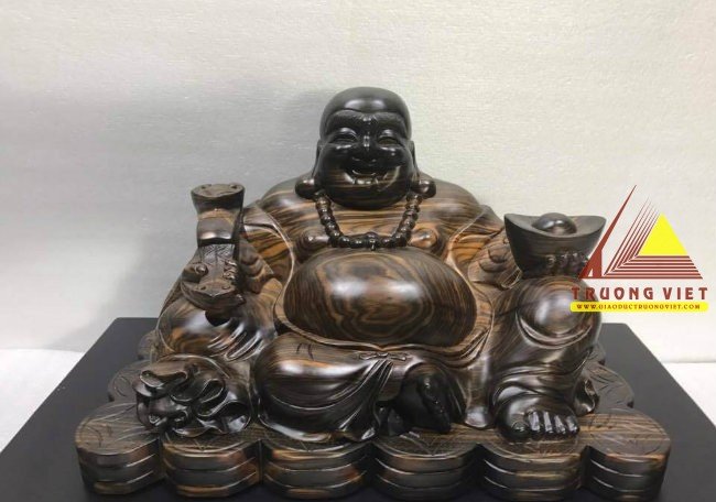 Tượng phật Di Lặc để bàn gỗ mun hoa